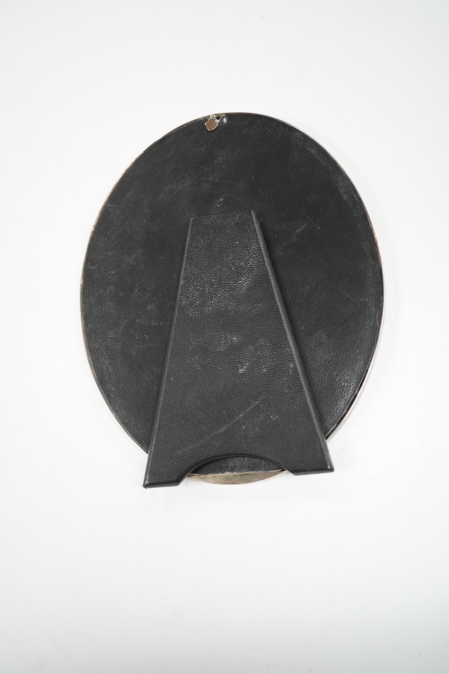 A modern Italian 925 and guilloche enamel mounted oval photograph frame, 22.8cm. Condition - fair to good